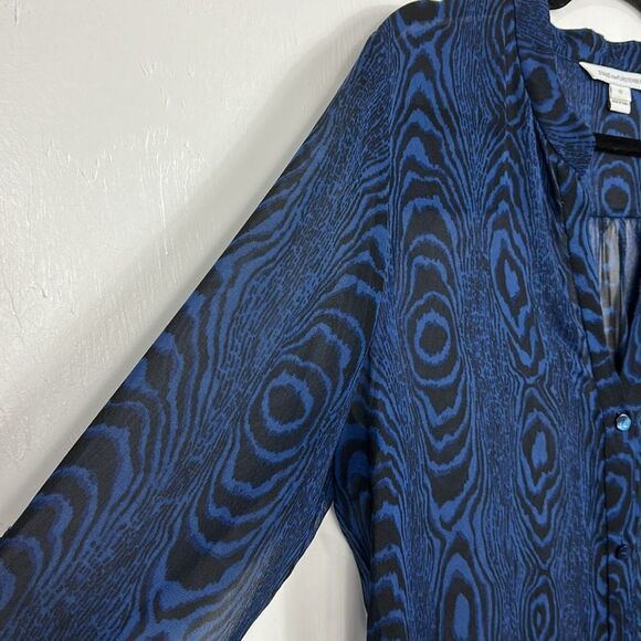 Diane Von Furstenberg Gilmore Sheer Blouse Top Grain Shadow Size 12 - Picture 4 of 8